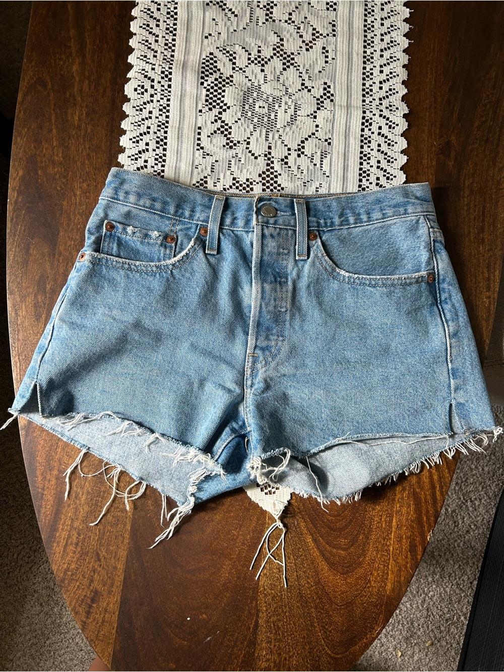 Levi's 501 Frayed Light Blue High-Rise Jean Shorts